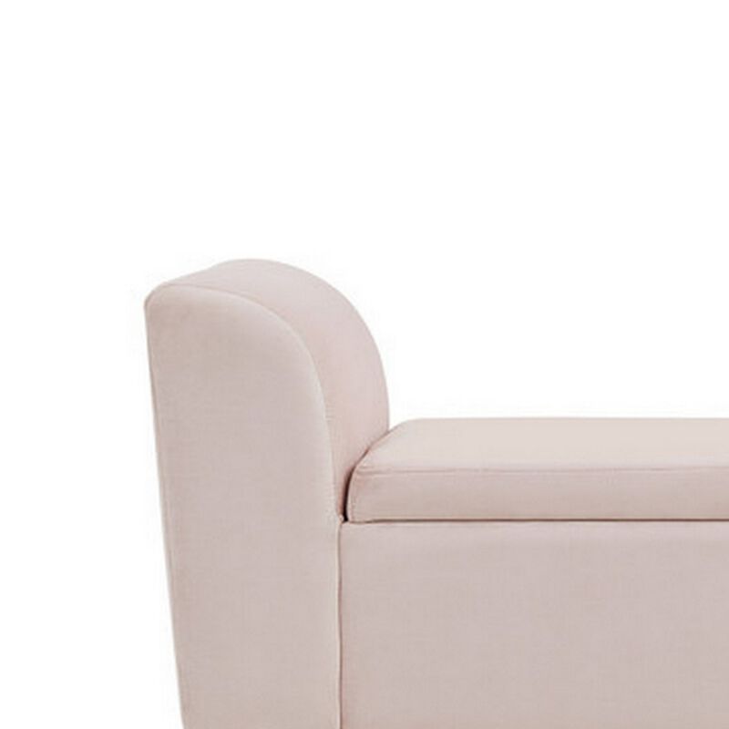 Cesar 55 Inch Ottoman Bench with Storage, Padded, Curved Arms, Pink Velvet-Benzara