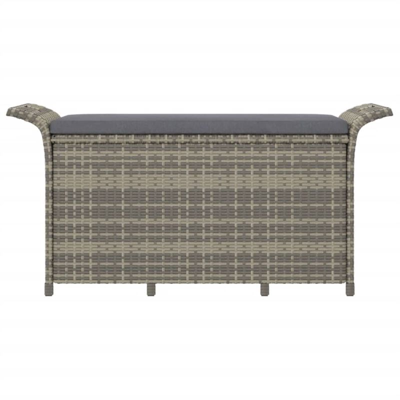 vidaXL Stylish Patio Bench with Cushion - Gray Poly Rattan, 45.7"x18.1"x22.4" - Ample Storage, Comfortable Seating, Weather-Resistant, Durable Material