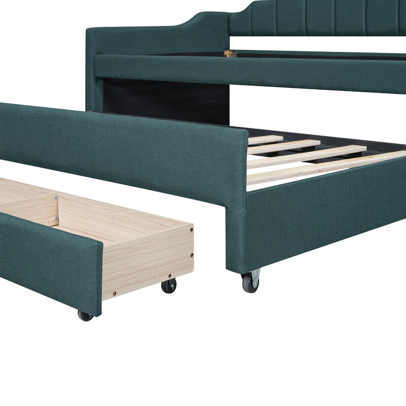 Merax Upholstered Daybed with Trundle and Drawers