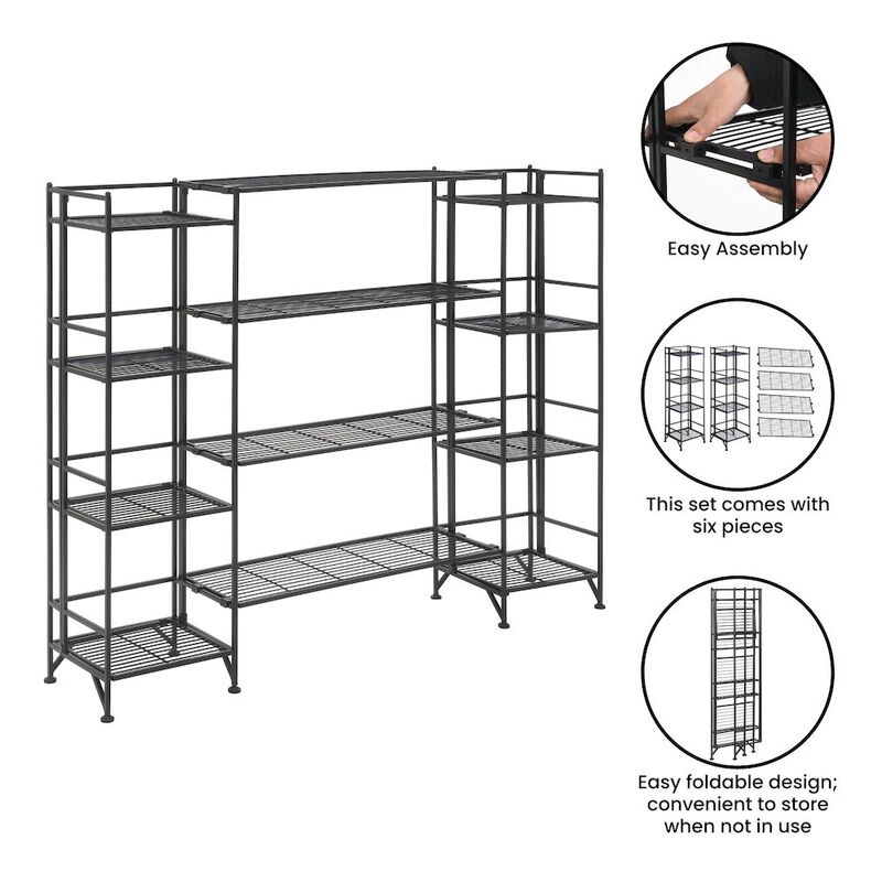 Convenience Concepts Xtra Storage 4 Tier Folding Metal Shelves with Set of 4 Deluxe Extension Shelves