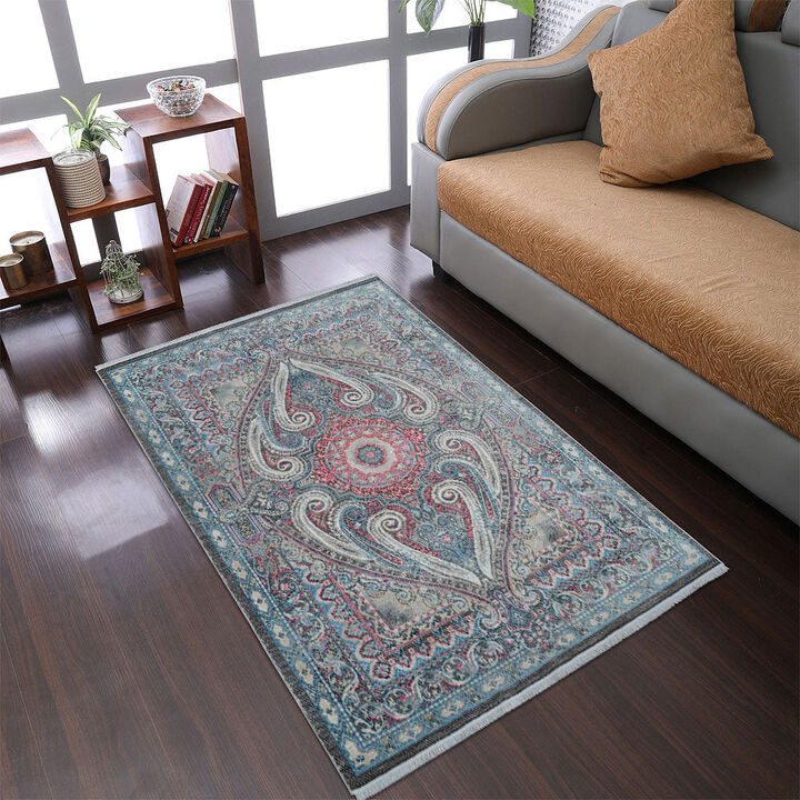 RUGSOTIC CARPETS MACHINE MADE POLYESTER AREA RUGS  - 4'x5'11'', Rectangle Shape, Brown Gray Color, Classic Oriental Traditional  Design, Low Pile Machine Made Area Rugs (M00106)