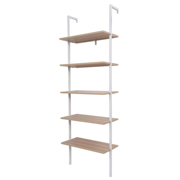 Industrial 5-Tier Ladder Shelf with Wood Shelves and Sturdy Metal Frame