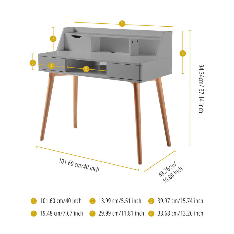 Teamson Home Creativo Wooden Writing Desk with Storage, Light Gray/Natural