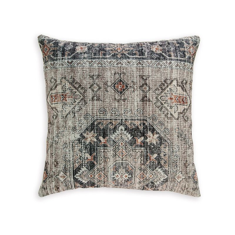 Throw Pillow Set of 4, 20 Inch, Polyester, Medallion Print, Brown, Gray -