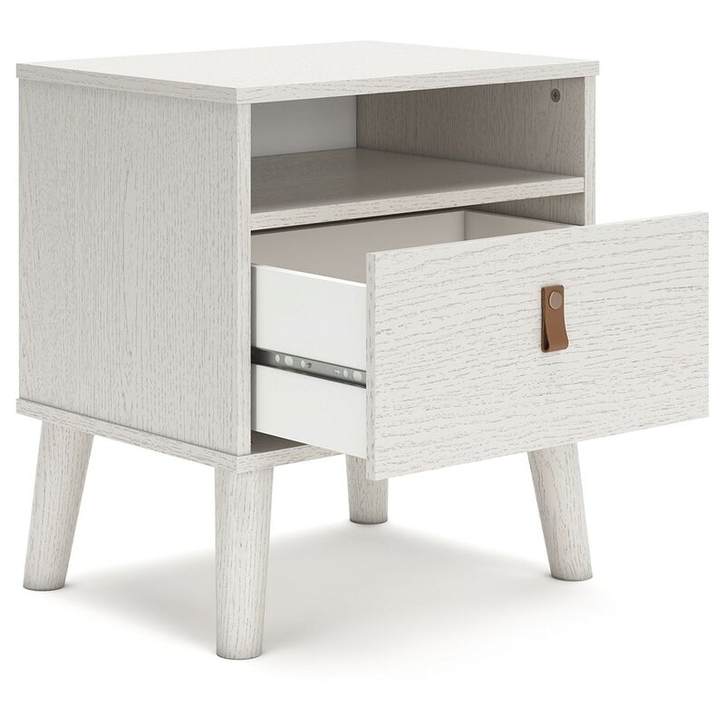 Luna 22 Inch Wood Nightstand, 1 Drawer, Faux Leather Knobs, White Finish - Benzara