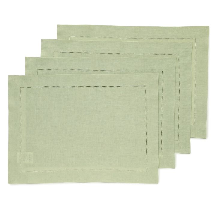 Solino Home 100% Pure Linen Placemats Set of 4 - 14 x 19 Inch | Classic Hemstitch