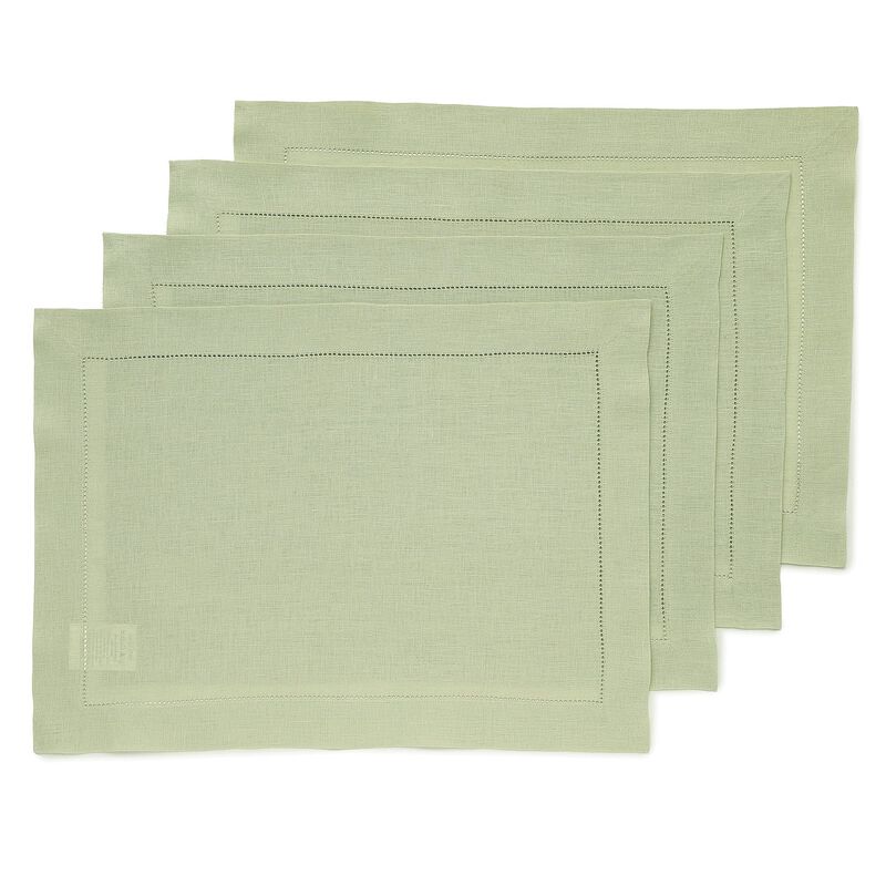 Solino Home 100% Pure Linen Placemats Set of 4 - 14 x 19 Inch | Classic Hemstitch