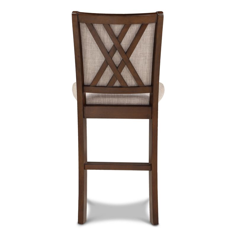 Han Counter Chair Set of 2, Light Brown, Cherry Brown Solid Wood - Benzara