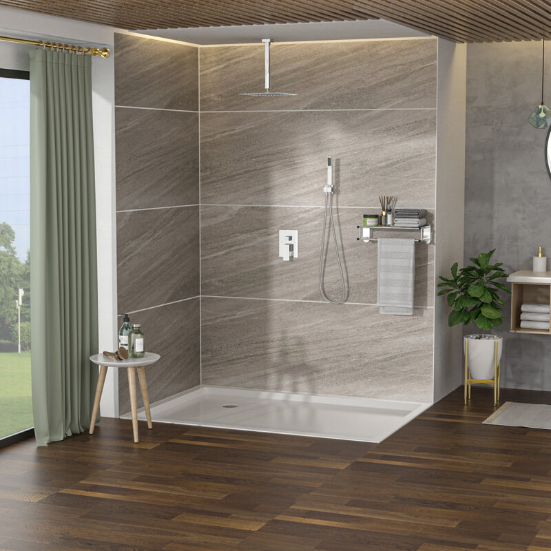 Ceiling Shower Set - 10 Inch Square Shower Set, Dual Shower Heads, Chrome