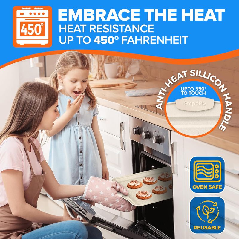 Baking Pan Set - Nonstick Coating, Carbon Steel Bakeware Set with White Silicone Handle, PFOA, PFOS, PTFE Free, Recipe Booklet Included, Oven Safe Tray (Up To 450° F), Set of 8 - White