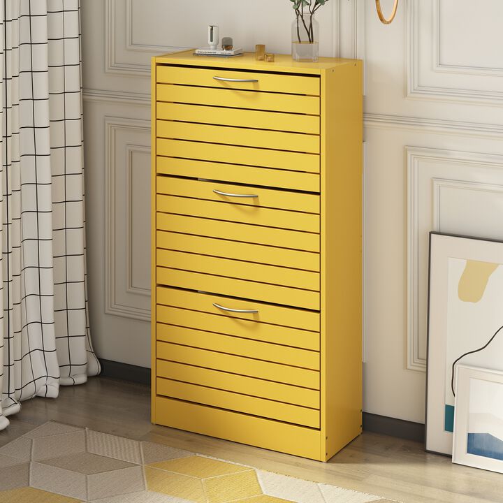42.3 in. H x 22.4 in. W Yellow Wooden Shoes Storage Cabinet, with 3-Drawers for Entryway Hallway