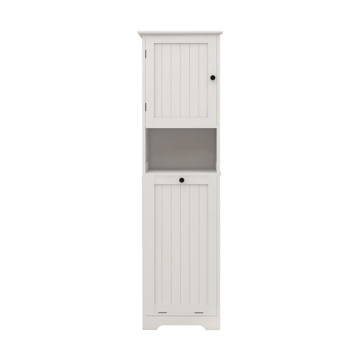 15.75 in. W. x 13.78 in. D x 55.12 in. H White Freestanding Tilt-Out Linen Cabinet
