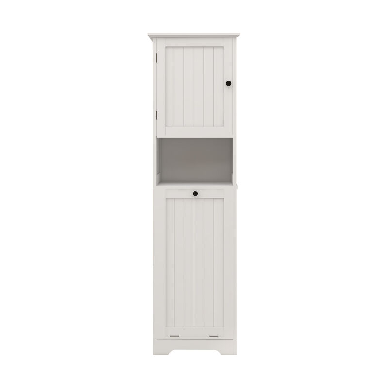 15.75 in. W. x 13.78 in. D x 55.12 in. H White Freestanding Tilt-Out Linen Cabinet