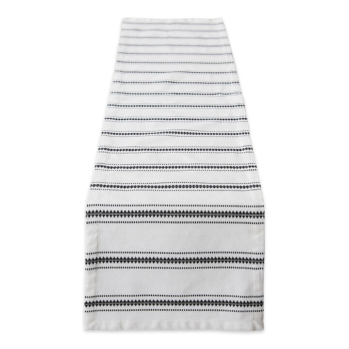 14" x 108" Black and White Zig Dobby Stripe Decorative Table Runner