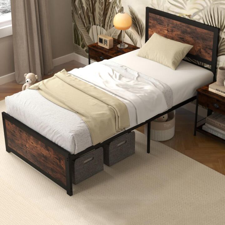 Hivvago Twin Size Bed Frame Metal with High Headboard and Mute Bars