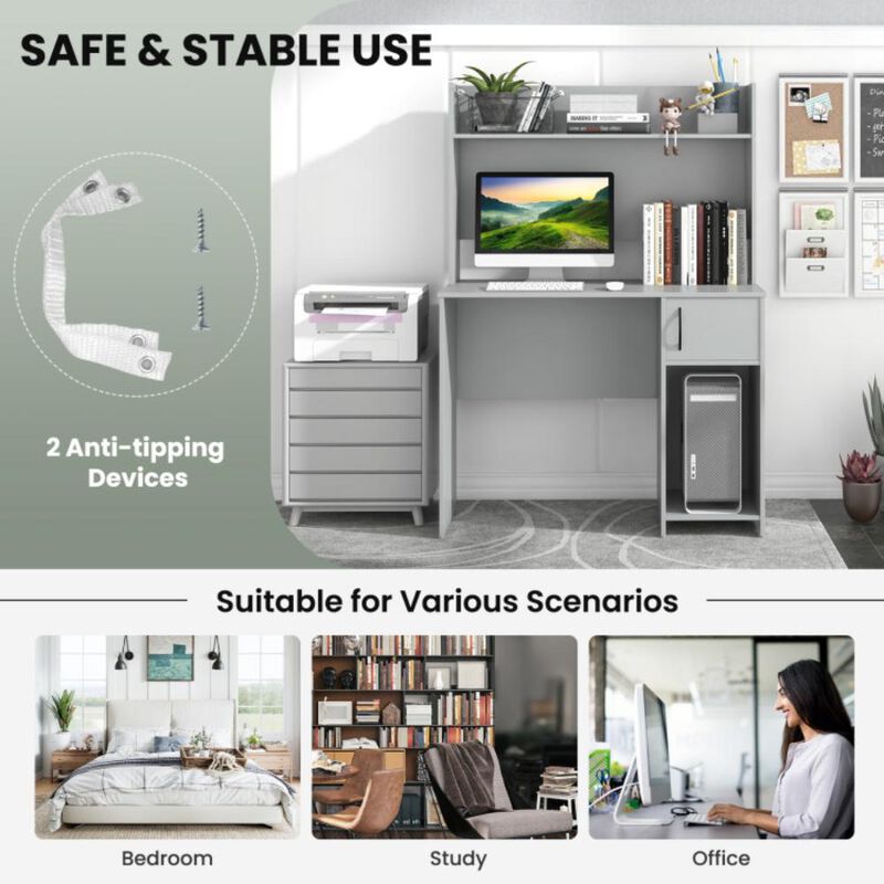 Hivvago Home Office Desk with Raised Display Shelf and 2 Open Shelves
