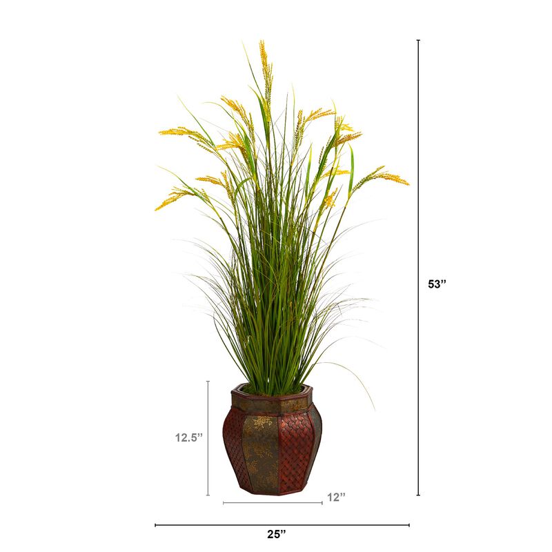 Hivvago 53" Wheat Grain Artificial Plant in Decorative Planter