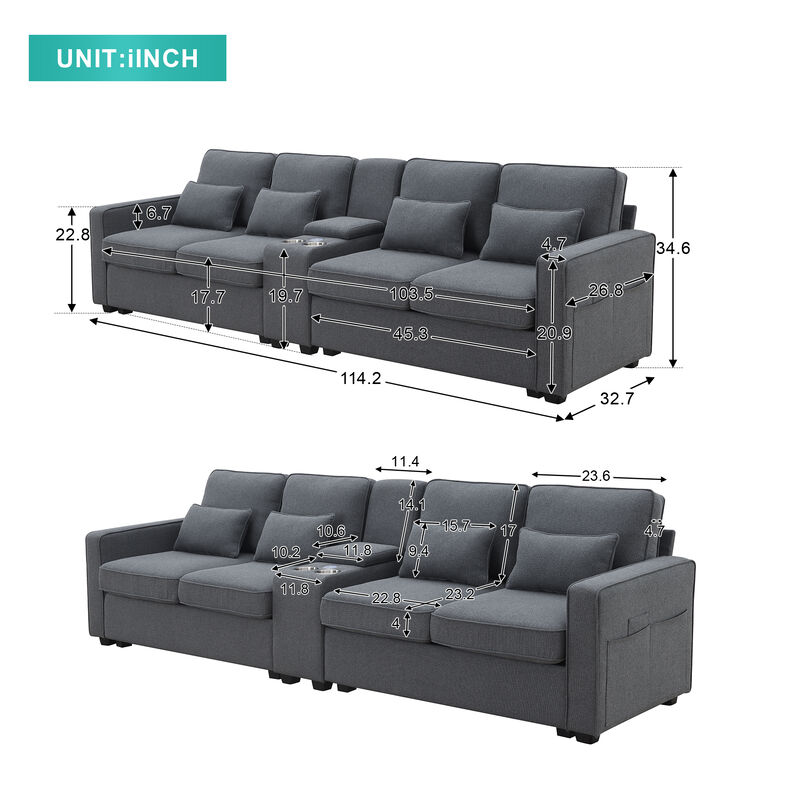 Merax Upholstered Sectional Sofa with Console