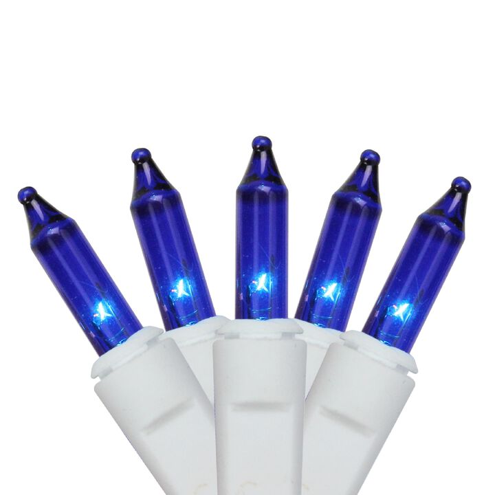 50 Blue Mini Window Curtain Icicle Christmas Lights - 2.6 ft White Wire