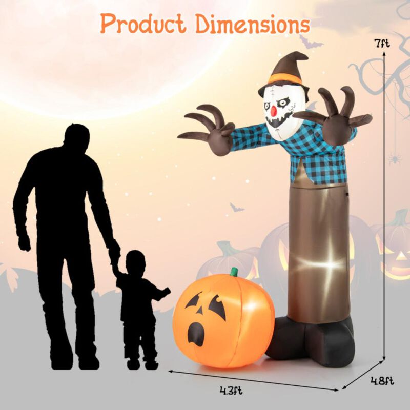 Hivvago 7 FT Inflatable Halloween Haunted Scarecrow Pumpkin Ghost with Built-in LED Lights