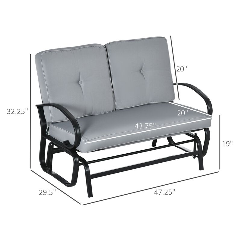 Gray Outdoor Bench: 2-Person Glider with Tufted Cushions