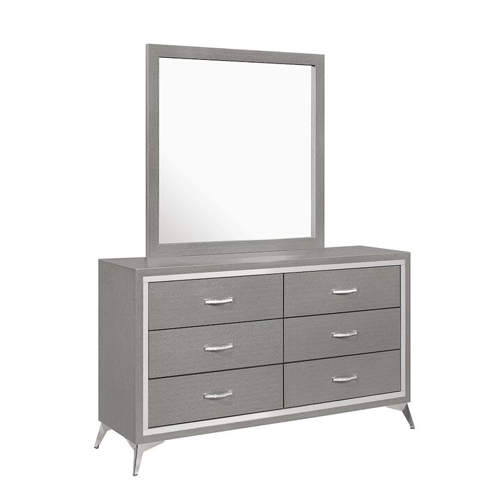 New Classic Furniture Huxley Wood 6-Drawer Dresser with Mirror, Gray