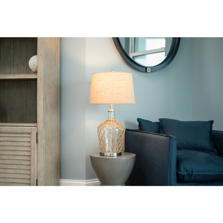 Lux Lighting Cast 28 Bubble Glass Coastal Table Lamp Rope / Burlap, (Set of 2)