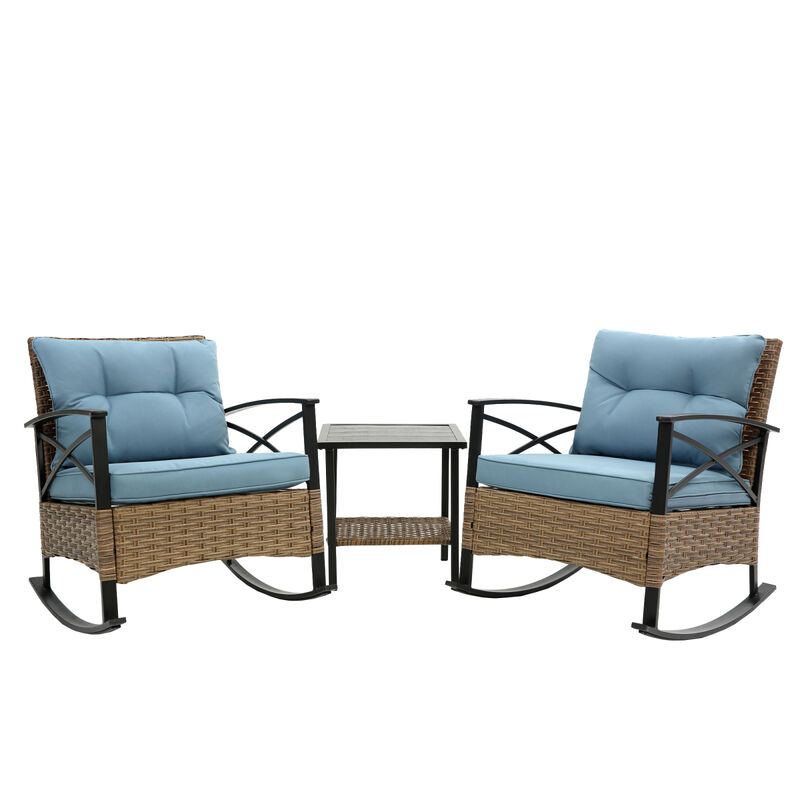 3 Pieces Rocking Rattan Set Wholesale Leisure Chair Outdoor Rattan Rocking Chair Set Grey