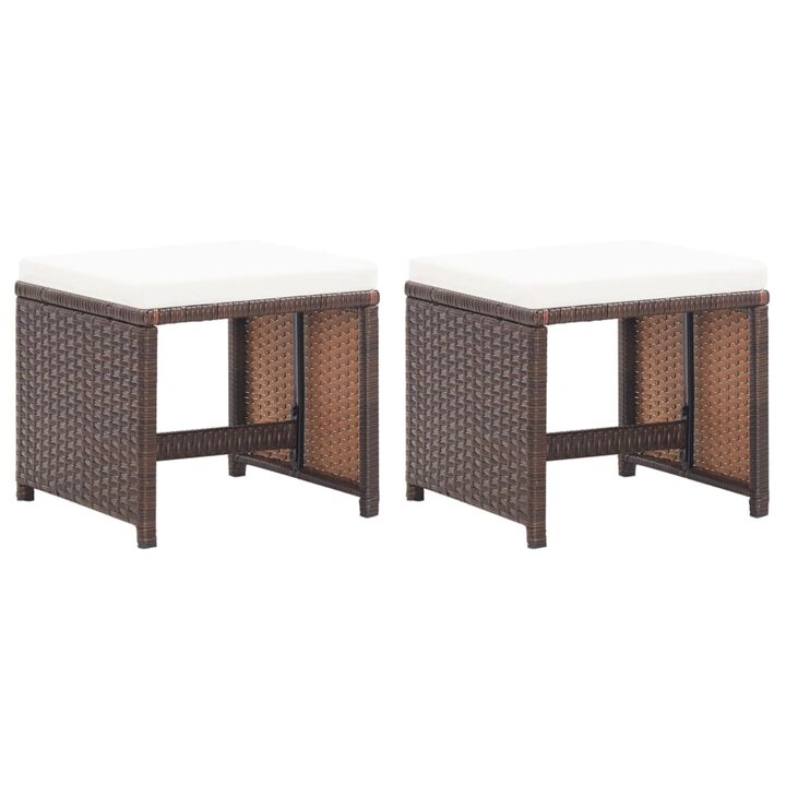 vidaXL Garden Stools 2 pcs with Cushions Poly Rattan Brown