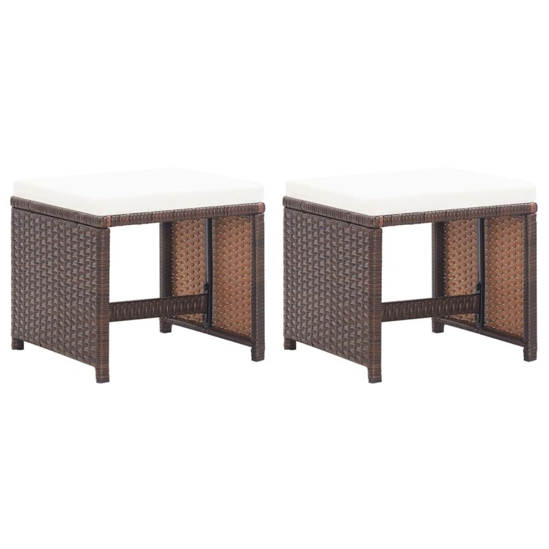 vidaXL Garden Stools 2 pcs with Cushions Poly Rattan Brown