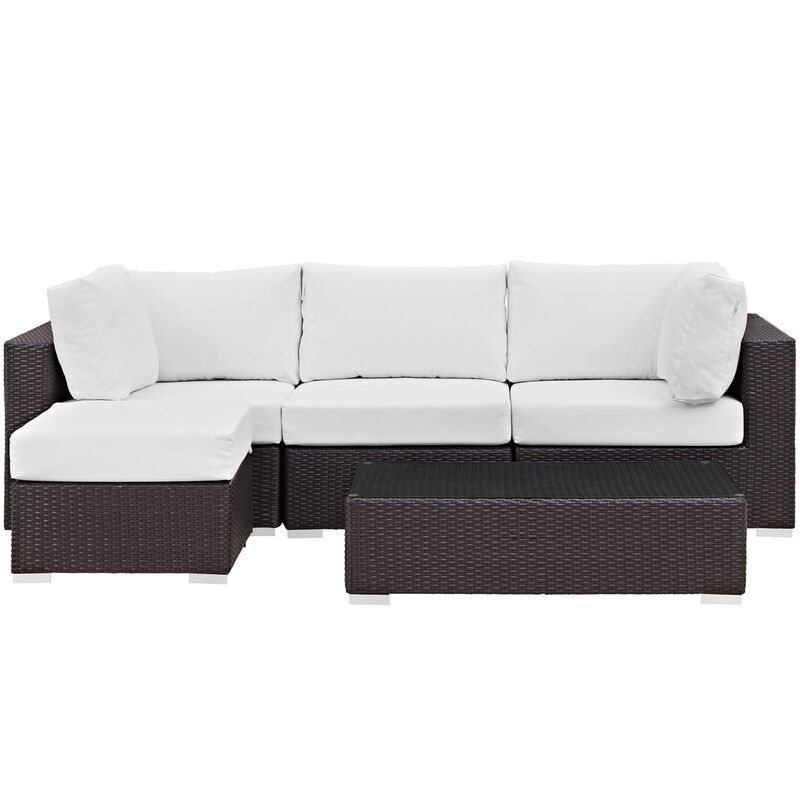 Convene Outdoor Sectional Set - Durable Rattan Weave, Weather-Resistant Cushions, Versatile & Stylish - Includes Armless Chair, Coffee Table, Ottoman, Corner Chairs.