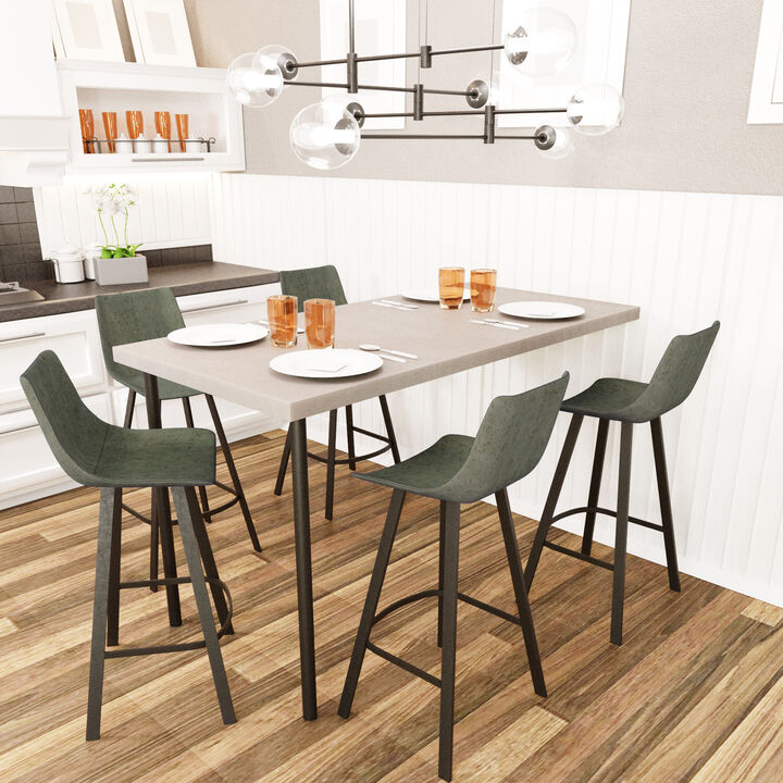 LeisureMod Elland Modern Upholstered Leather Bar Stool With Iron Legs & Footrest Set of 2