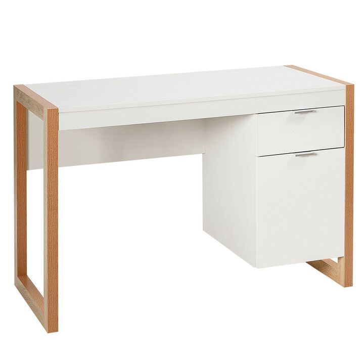 Modern Computer Desk Study Table Writing Workstation with Cabinet and Drawer-White Modern Computer Desk Study Table Writing Workstation with Cabinet and Drawer