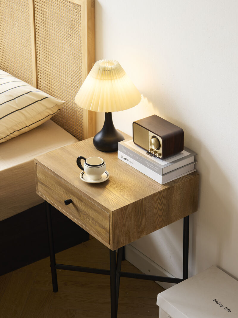 Bedside Table Night Stand in Wood and Metal