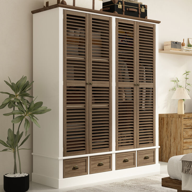 FUFU&GAGA Modern Wardrobe Armoire  with Adjustable Shelves and Spacious Drawers,(63" W x 19.7" D x 74.8"H),Brown