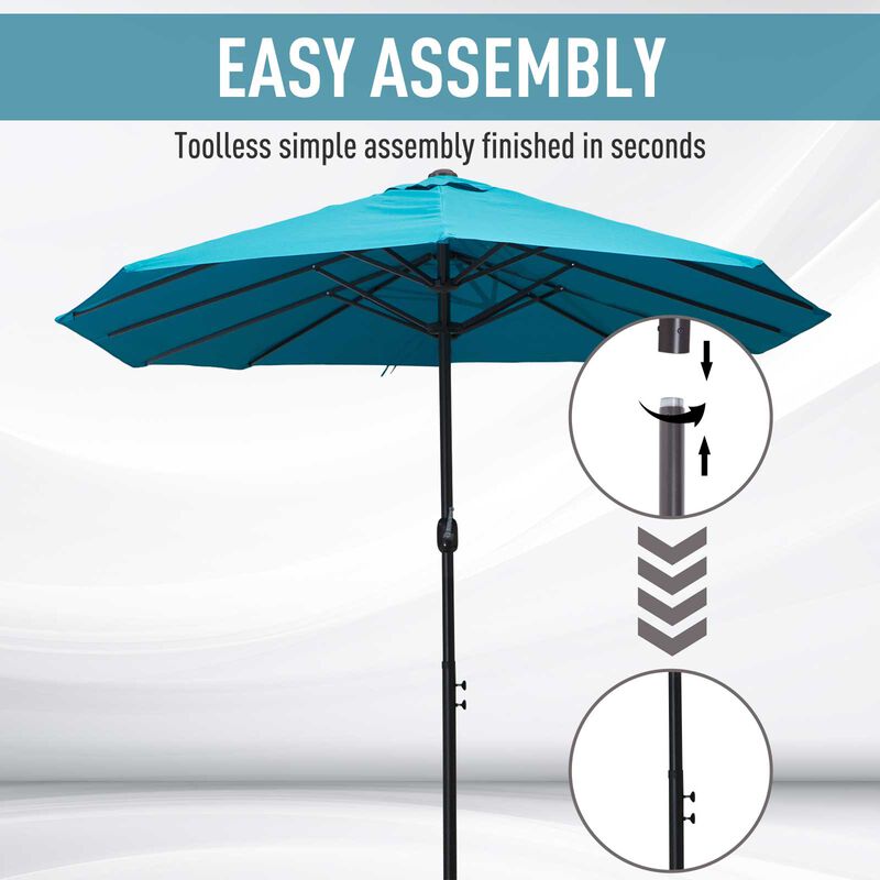 Blue Sun Shield: 15ft Rectangular Double-Canopy Patio Umbrella with Base