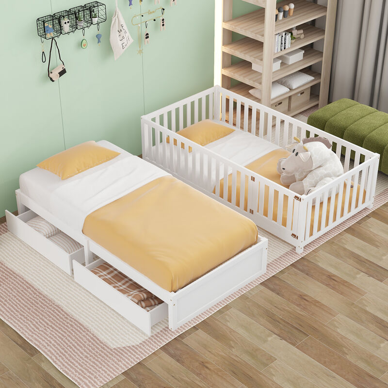 Merax Wood Daybed with Fence Guardrails
