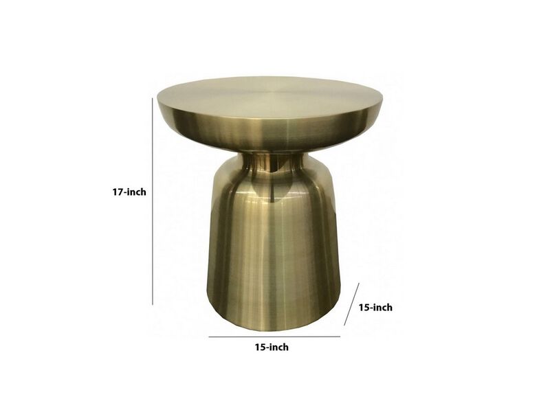 17 Inch Mushroom Shaped Metal End Table, Pedestal Base, Brass-Benzara