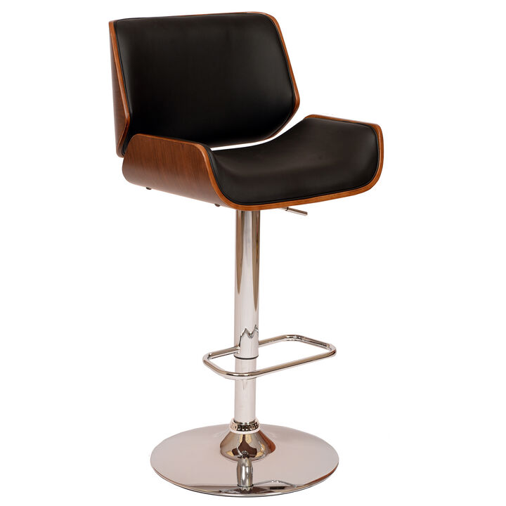 London Cream Faux Leather Adjustable Height Swivel Walnut Wood and Chrome Stool