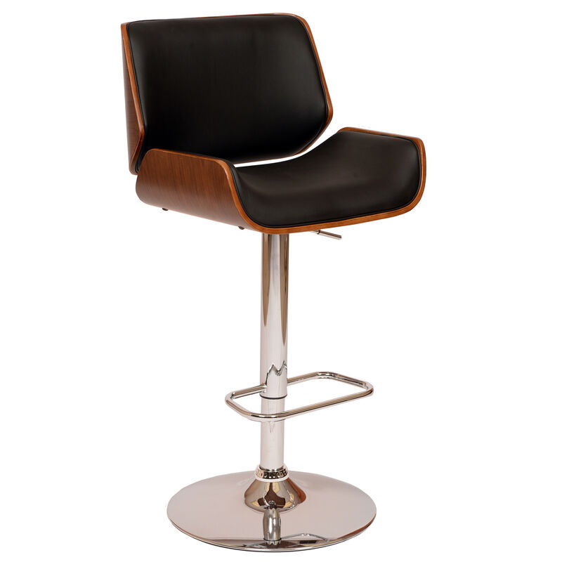 London Cream Faux Leather Adjustable Height Swivel Walnut Wood and Chrome Stool