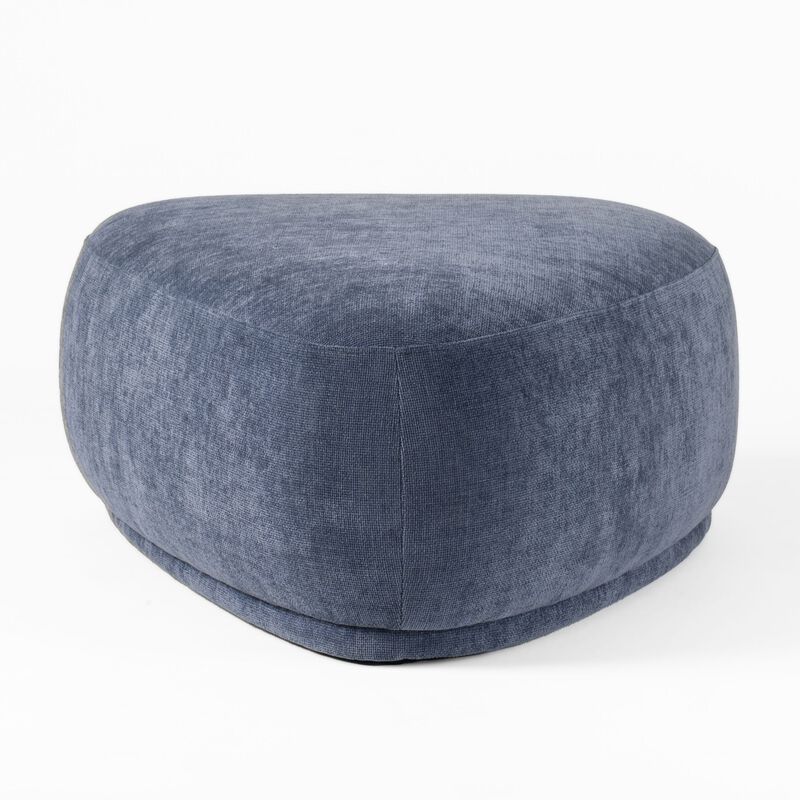 Reno Kini 44 Inch Ottoman, River Rock Shape, Blue Polyester, Wood Frame - Benzara