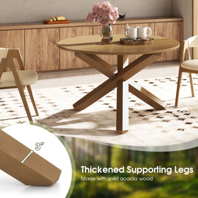 Hivvago 47 Inches Round Dining Table with Solid Acacia Wood Legs for 4-6 Person