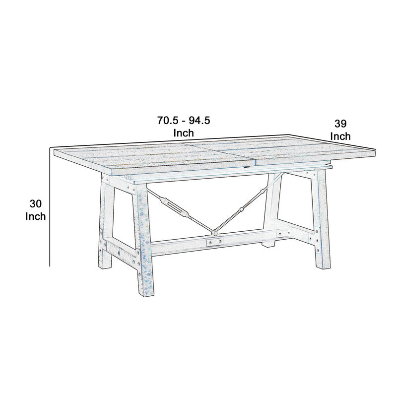 Wooden Dining Table with Extendable Leaf and Block Legs, Brown - Benzara