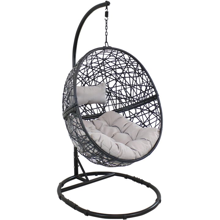 Sunnydaze Resin Wicker Hanging Egg Chair with Steel Stand/Cushion