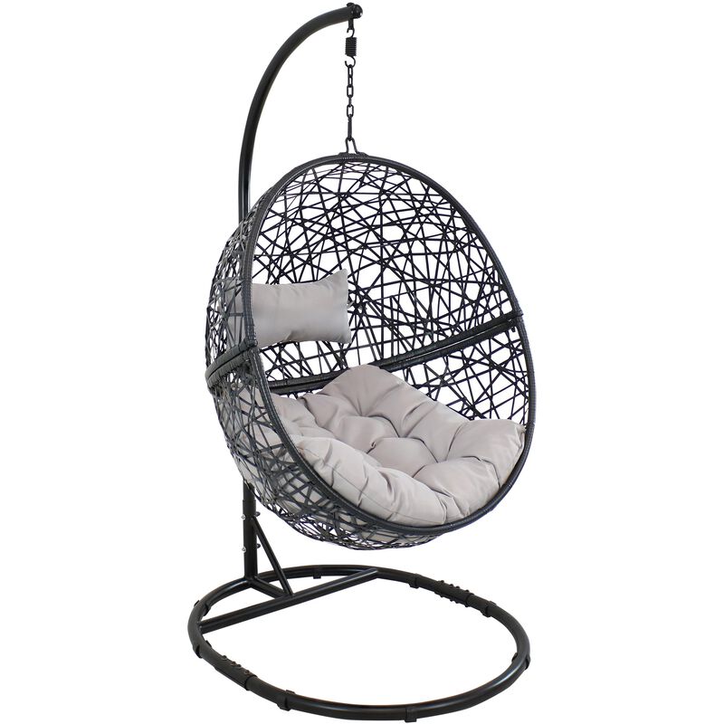 Sunnydaze Resin Wicker Hanging Egg Chair with Steel Stand/Cushion