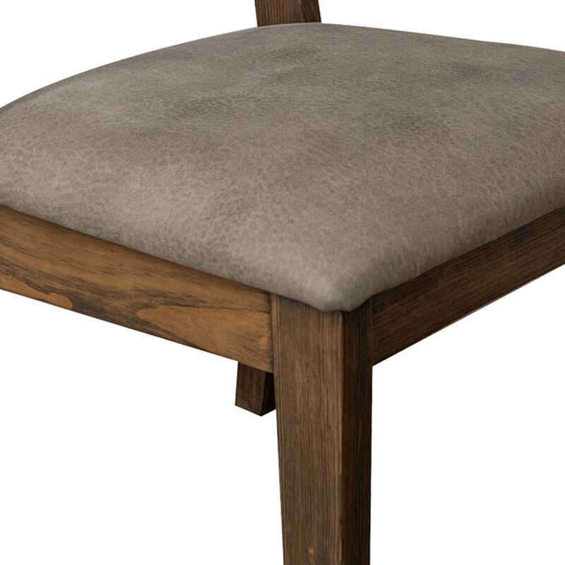 Loe Dining Side Chair Set of 2, Panel Backrest, Gray Faux Leather, Brown