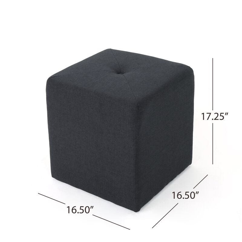 Liasa Footstool Ottoman, Charcoal Gray Fabric, Rubberwood, 17 Inch - Benzara