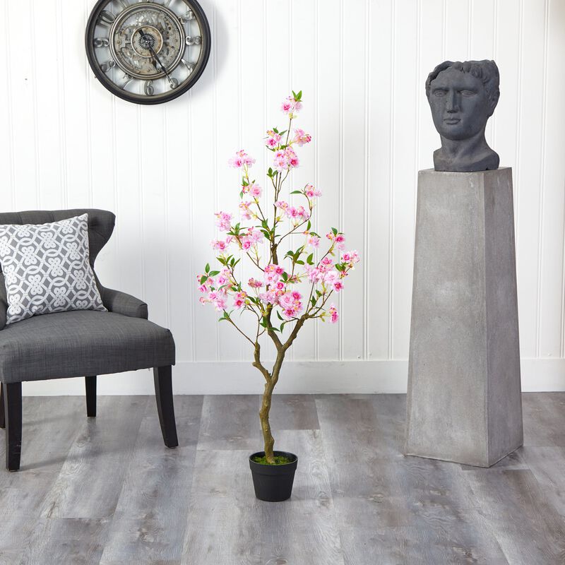 Hivvago 4 Feet Cherry Blossom Artificial Plant