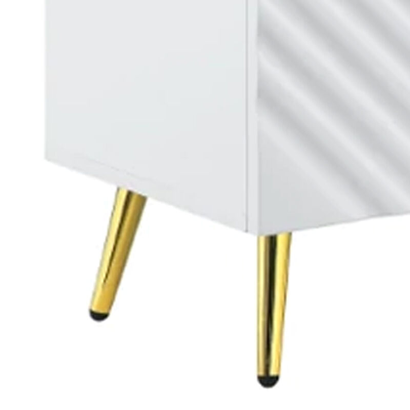 Tyra 79 Inch Modern TV Media Entertainment Center, 2 Doors, White, Gold-Benzara