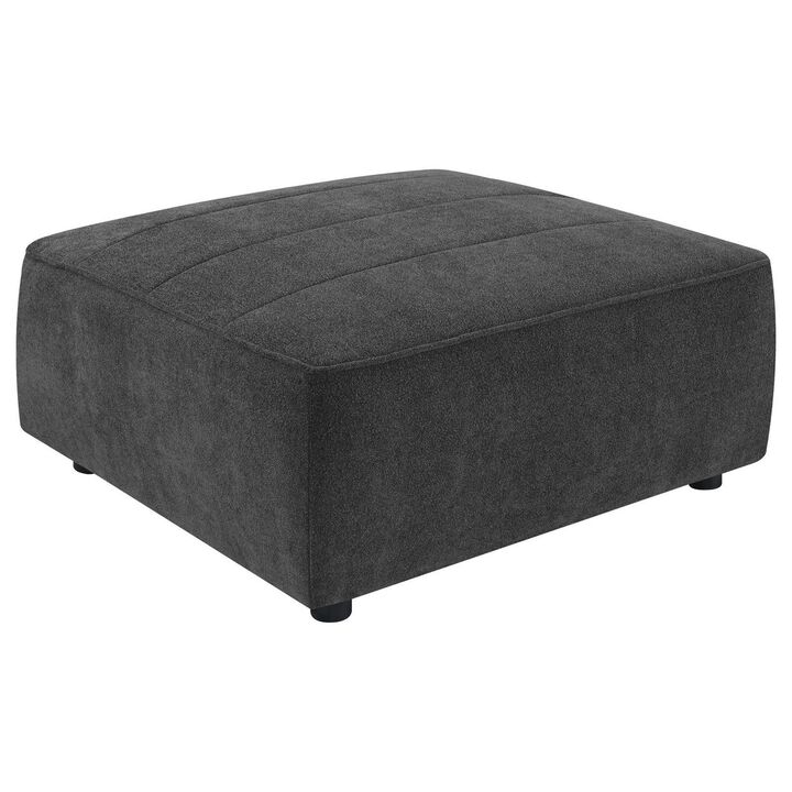Suri 35 Inch Ottoman, Soft Boucle Fabric, Horizontal Stitching, Gray - Benzara